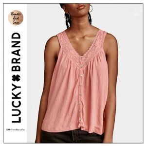 Lucky Brand Botton Front Lace Trim Top